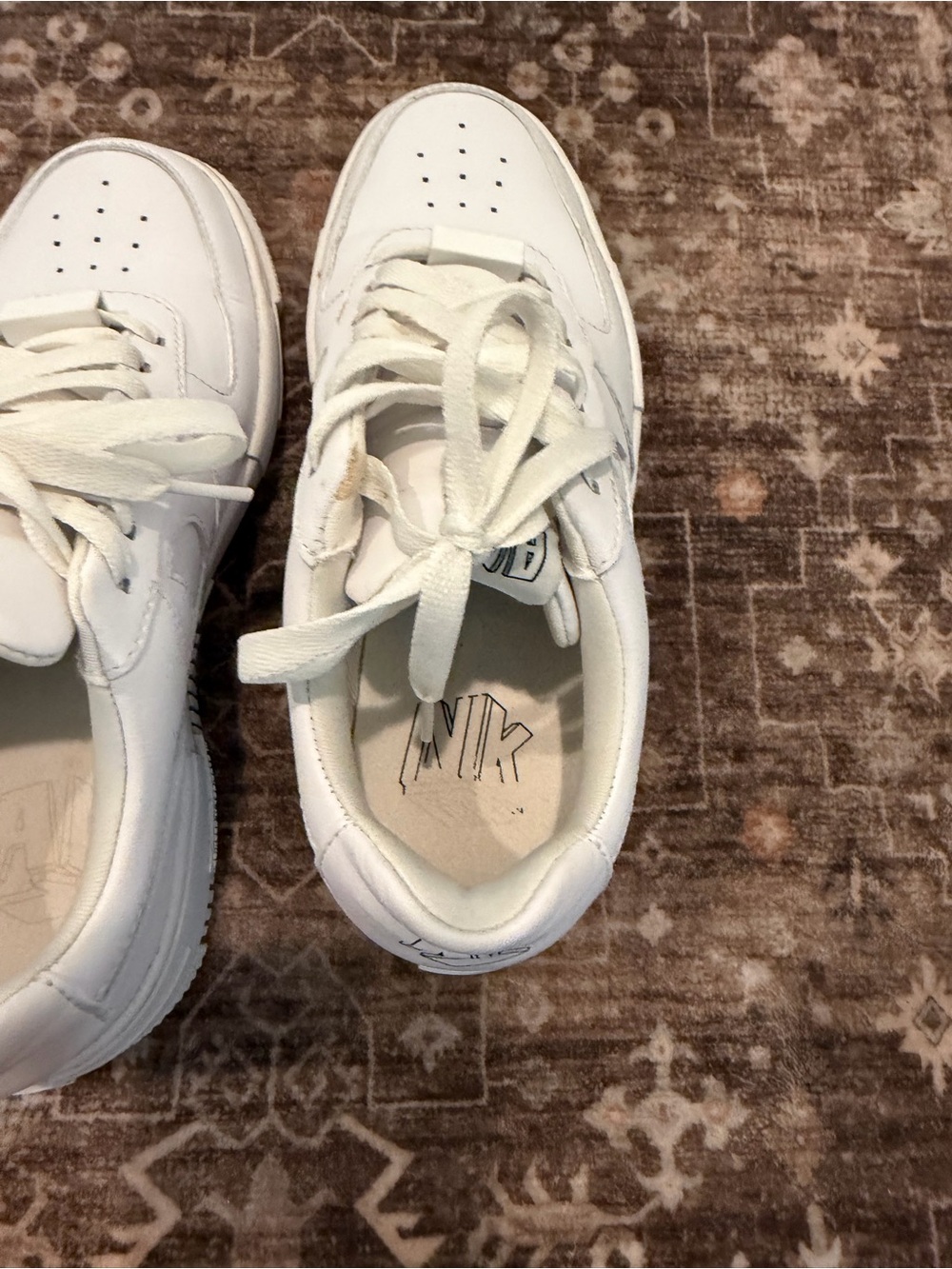 White Women's Leather Sneakers - Classic Low-Top Style - Picture 11 of 16